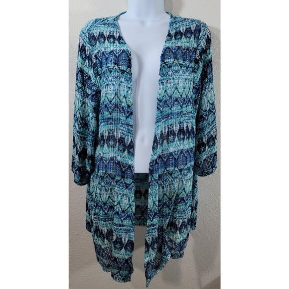 Catherines Blue Teal White Open Front Cardigan Sweater 14W 16W Plus Lightweight - Picture 1 of 5
